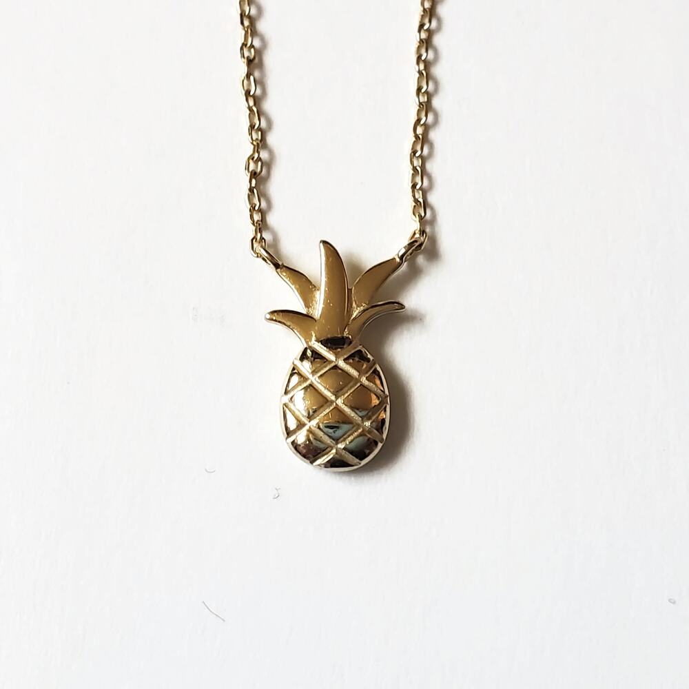 Gold Over Sterling Silver Dainty Pineapple & Crystal Necklace 16-18"